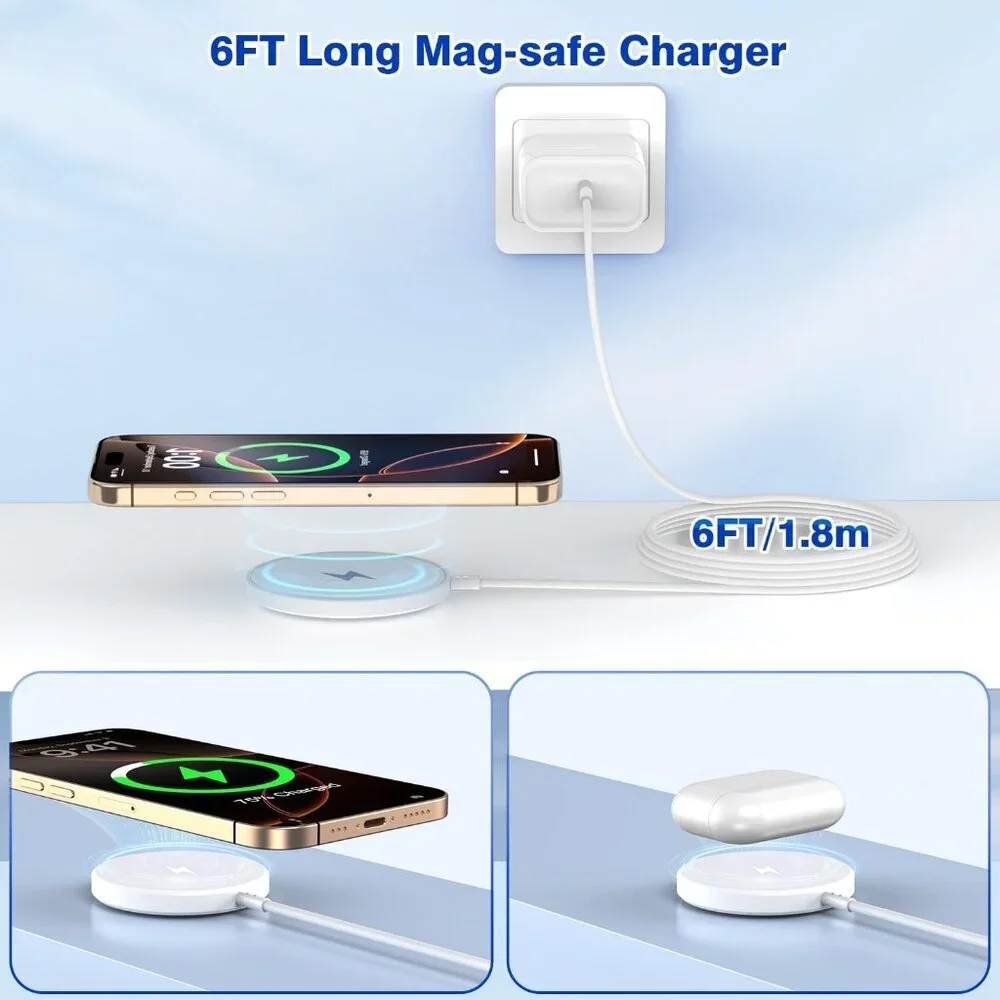 Apple MFi Certified]Magnetic Wireless Charger Apple Mag Safe Charger,15W 6FT Fas